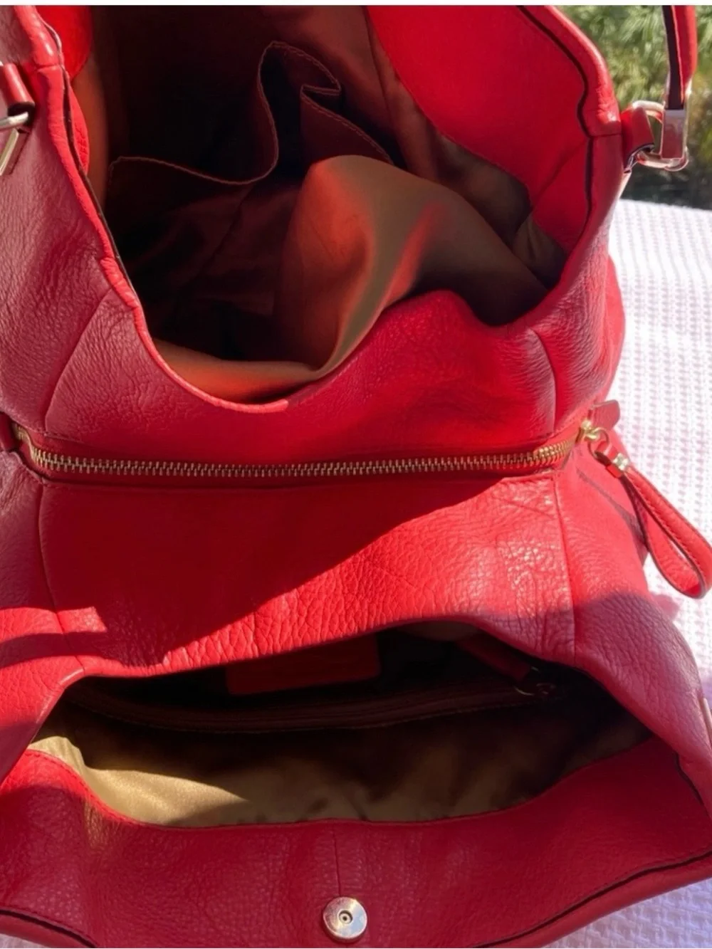 COACH Madison Phoebe Tumbled Cardinal Red Leather 3 Section Shoulder Bag